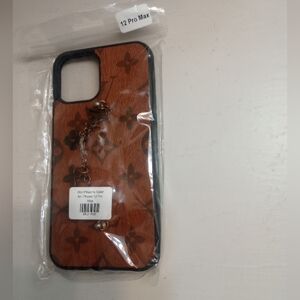 Brown Patterned Phone Case with Chain Accent for iPhone 12 Pro Max